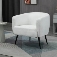 HOMCOM Accent Chair Modern Barrel Armchair with Metal Legs, Cream(m-2)