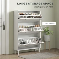 HOMCOM Narrow Shoe Storage Cabinet, 3 Flip Drawers, Adjustable Shelves, 18-24 Pairs Capacity, White(m-4)