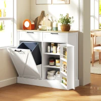 HOMCOM 10 Gallon Farmhouse Kitchen Cabinet with Hidden Trash Can and 2 Drawers, Tilt Out Trash Can Cabinet for Kitchen, White(m-2)