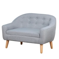 Qaba 2-Seat Kids Sofa, Toddler Sofa Couch, Linen-Like Fabric & Wood Frame Sofa Chair for Ages 3-7, 11" High Seat, Gray(m-11)