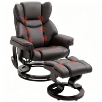 HOMCOM Massage Recliner Chair with Footrest, Swivel Armchair, Wrapped Wood Base, 10 Massage Points, Faux Leather, Brown(m-11)
