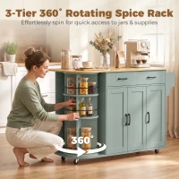HOMCOM 53" Kitchen Island with Power Outlet and Drop Leaf, Kitchen Cart on Wheels with 360° Rotating Rack, Sage Green(m-4)