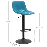 HOMCOM Adjustable Bar Stools, Swivel Bar Height Chairs Barstools Padded with Back for Kitchen, Counter, and Home Bar, Set of 4, Blue(m-3)