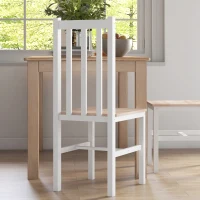 HOMCOM Farmhouse Dining Table Chairs, Set of 4 Pine Wood Kitchen Table Chairs with Slat Back for Living Room, Bedroom, White(m-8)
