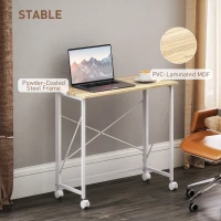 HOMCOM 31.5" Home Office Desk, Folding Desk with Wheels for Small Space, Easy Assemblyfor Home Office, Natural Wood Finish(m-6)