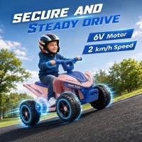 Qaba Kids ATV, 6V Battery Powered Kids Quad with 4 Wheeler, Handlebar Button Control, Max 1.2MPH, Max 55lbs Load, Blue(m-4)