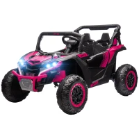 Qaba 24V 7AH Ride on Car, 2 Seater 4 MPH Ride on UTV with 4 Shock Absorbers, Music Horn LED Lights, for 3-8 Years, Pink(m-1)