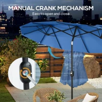 Outsunny Double-sided Patio Umbrella, 9.5' Outdoor Umbrella with Push Button Tilt and Crank, 3 Air Vents and 12 Ribs, Navy Blue(m-6)