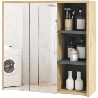 HOMCOM Wall Mount Medicine Cabinet with Mirror, Bathroom Cabinet Storage Organizer with 2 Doors, Cupboards and Shelves, Natural(m-2)
