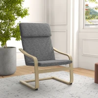 HOMCOM Modern Accent Chair, Linen-Feel Upholstered Living Room Chair with Wood Curved Legs for Balcony, Dark Grey(m-8)