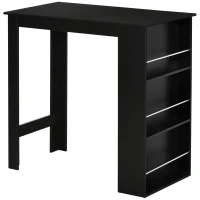 HOMCOM Modern Bar Table Counter Height Dining Table with 3 Storage Shelves for Kitchen, Dining Room, Living Room, Black(m-1)