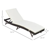 Outsunny Patio Chaise Lounge, Pool Chair with 5 Position Adjustable Backrest & Cushion, Outdoor PE Rattan Wicker Sun Tanning Seat, 78.75" x 24.75" x 35", Brown(m-3)
