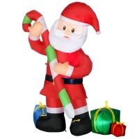 HOMCOM 6ft Christmas Inflatables Outdoor Decorationss Decorations Santa Claus with Candy Cane, Blow-Up LED Yard Christmas Decor(m-11)