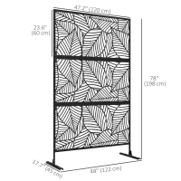 Outsunny 6.5FT Decorative Outdoor Divider, Metal Privacy Screen with Stand, Large Leaf Style, Black(m-3)