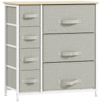 HOMCOM 7-Drawer Dresser Storage Tower Cabinet Organizer Unit, Easy Pull Fabric Bins with Metal Frame for Bedroom, Closets, Light Gray(m-1)