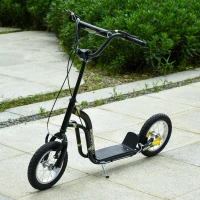 Aosom Youth Scooter Front and Rear Caliper Dual Brakes 12-Inch Inflatable Front Wheel Ride On Toy For Age 5+ - Black(m-10)