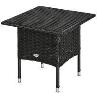 Outsunny 20" Patio Wicker Coffee Table, Outdoor Coffee Table with Plastic Board Underneath the Woven Tabletop for Patio, Garden, Balcony, Black(m-2)