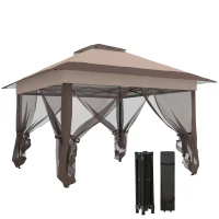 Outsunny 12' x 12' Foldable Pop-up Party Tent Instant Canopy Sun Shade Gazebo Shelter with Steel Frame, Khaki(m-9)