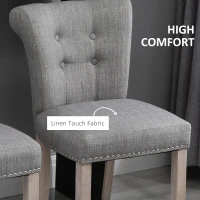 HOMCOM 26"Counter Height Bar Stools Set of 2, Linen Upholstered Tufted Dining Chairs with Steel Footrest, and Solid Wood Legs, Grey(m-6)