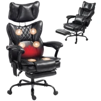 HOMCOM High Back Vibration Massage Office Chair, Heated Reclining PU Leather Computer Chair with Headrest, Black(m-11)