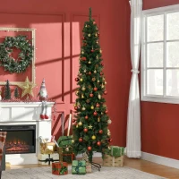 HOMCOM 7.5 Foot Pencil Artificial Christmas Tree, Slim Pine Needles Xmas Tree with Realistic Branches, Pine Cones, Metal Base, Green(m-10)