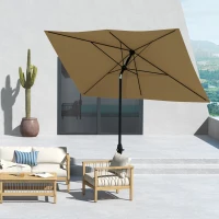 Outsunny 6.6' x 10' Rectangular Market Umbrella, Patio Outdoor Table Umbrella with Crank and Push Button Tilt, Coffee(m-9)