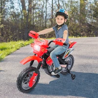 Aosom 6V Kids Motorcycle, Electric Motorcycle with Dirt Bike Style, Street Bike Design Battery Powered Ride On Toy with Training Wheels, Headlight, Music, Ages 5-8, Red(m-10)