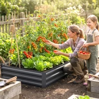 Outsunny 95" x 36" x 12" Galvanized Raised Garden Bed, Easy DIY and Cleaning for Growing Flowers, Herbs, Succulents, Gray(m-2)