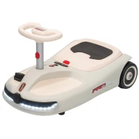 Qaba 12V Electric Wiggle Car with Convertible Steering Wheel Pull Handle, 2 Speed, Music, Lights for 3-5 Years, White(m-1)