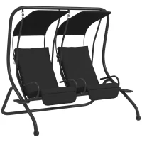Outsunny 2-Seater Outdoor Porch Swing with Canopy, Patio Swing Chair for Garden, Poolside, Backyard, Black(m-11)