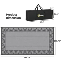Outsunny RV Mat, Outdoor Patio Rug / Large Camping Carpet, 9' x 18', Waterproof Plastic Straw, Reversible, Black & Gray Border(m-13)