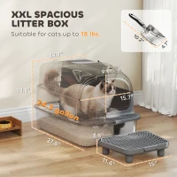 PawHut Stainless Steel Cat Litter Box with Flip Lid, XXL Enclosed Litter Box, High Sided, Step, Metal Scoop, 2 Deodorizing Bags(m-3)