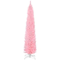 HOMCOM 7.5ft Christmas Tree with Colourful DIY Synchronized LEDs, Hinged Pencil Xmas Tree with Remote, Daily Timer, White(m-2)