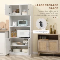 HOMCOM 71" Kitchen Buffet with Hutch, Pantry Storage Cabinet with Shelves and Microwave Countertop, White(m-4)