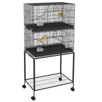 PawHut 65" Birdcage for Canaries, Lovebirds Finches, Budgie Cage with Wheels, Black(m-9)
