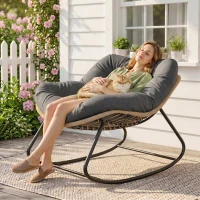 Outsunny Indoor Outdoor Papasan Rocking Chair, Oversized Rocking Egg Chair with Cushion for Garden, Patio, Dark Gray(m-10)