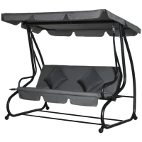 Outsunny 3-Seat Outdoor Patio Swing Chair, Converting Flatbed, Outdoor Swing Glider with Adjustable Canopy, Removable Cushion and Pillows, for Porch, Garden, Poolside, Backyard, Gray(m-13)