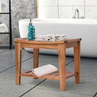 HOMCOM Acacia Wood Shower Bench Seat with Towel Shelf, 2-Tier Bathroom Spa Bathing Stool(m-2)