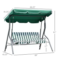 Outsunny 3-Person Porch Swing with Canopy, Patio Swing Chair, Outdoor Canopy Swing Bench with Adjustable Shade, Cushion and Steel Frame, Green(m-3)
