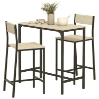 HOMCOM 3 Piece Pub Table and Chairs for 2, Bar Table and Stools with Footrest for Small Space, Oak(m-11)