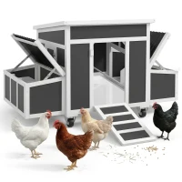 PawHut Wooden Chicken Coop with Nesting Box for 6 Chickens, Dark Gray(m-11)