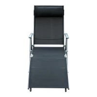 Outsunny Chaise Lounge Foldable Outdoor Chair, Portable, 7-Position Adjustable Reclining Tri-fold Chair for Camping, Sunbathing & Tanning at the Beach, Swimming Pool with Pillow, Black(m-8)