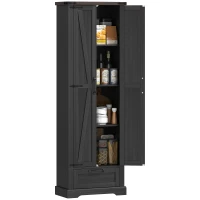 HOMCOM 71" Pantry Cabinet, Kitchen Storage Cabinet with Adjustable Shelves, Barn Doors and Drawer for Dining Room, Black(m-11)