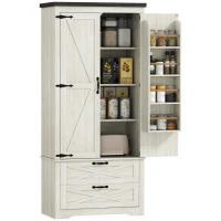 HOMCOM Farmhouse Kitchen Pantry Storage Cabinet, 64" Freestanding Kitchen Pantry Cabinet with Drawers, Distressed White(m-12)