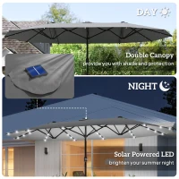 Outsunny 173" Double-Sided Sun Umbrella Garden Parasol Patio Sun Shade Outdoor with LED Solar Light, No Base Included, Dark Gre(m-4)