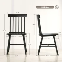 HOMCOM Dining Chairs Set of 4, Farmhouse Wood Kitchen Chairs with Rubber Wood Frame, Spindle Back for Dining Room, Black(m-3)