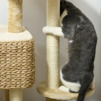 PawHut Cat Tree for Indoor Cats w/ Scratching Posts, Condo Cat Tower, Beige(m-7)
