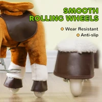 Qaba Ride on Horse, Plush Riding Pony for Ages 3-5, Walking Horse Animal with Wheels Neighing for Active Play, Brown(m-6)
