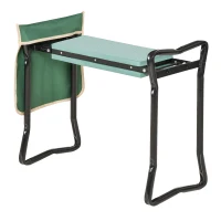 Outsunny Garden Kneeler and Seat, Foldable Gardening Stool Bench with Thick EVA Foam Kneeling Pad and Large Tool Pouch, Green(m-11)