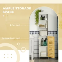 kleankin Tall Bathroom Storage Cabinet, Free Standing Bathroom Cabinet Slim Side Organizer with 3 Shelves and Bamboo Cabinet, White/Natural(m-4)